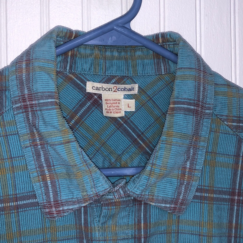 Carbon2Cobalt MENS Corduroy Plaid SHIRT Cotton EUC Pockets